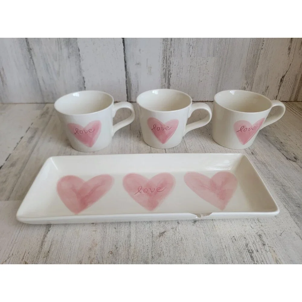 Pottery‎ Barn AS IS love heart tray Valentine mug set decor